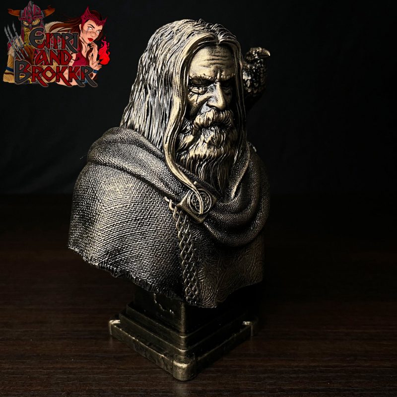 Buste de Odin, le roi des dieux nordiques avec son corbeau