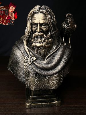 Buste de Odin, le roi des dieux nordiques avec son corbeau