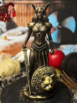 Figurine de Freya, Déesse Guerrière avec Épée et Bouclier Lynx ( Freyja )