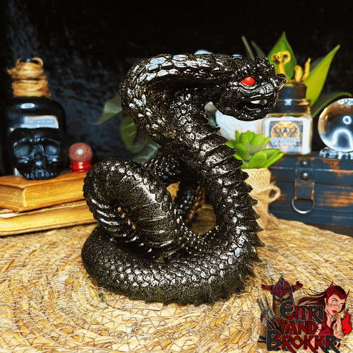 Serpent Cobra noir à pailettes Or - 15 cm