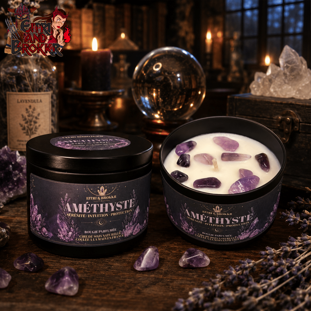 Bougie Améthyste | Lithothérapie | Sérénité Intuition Protection